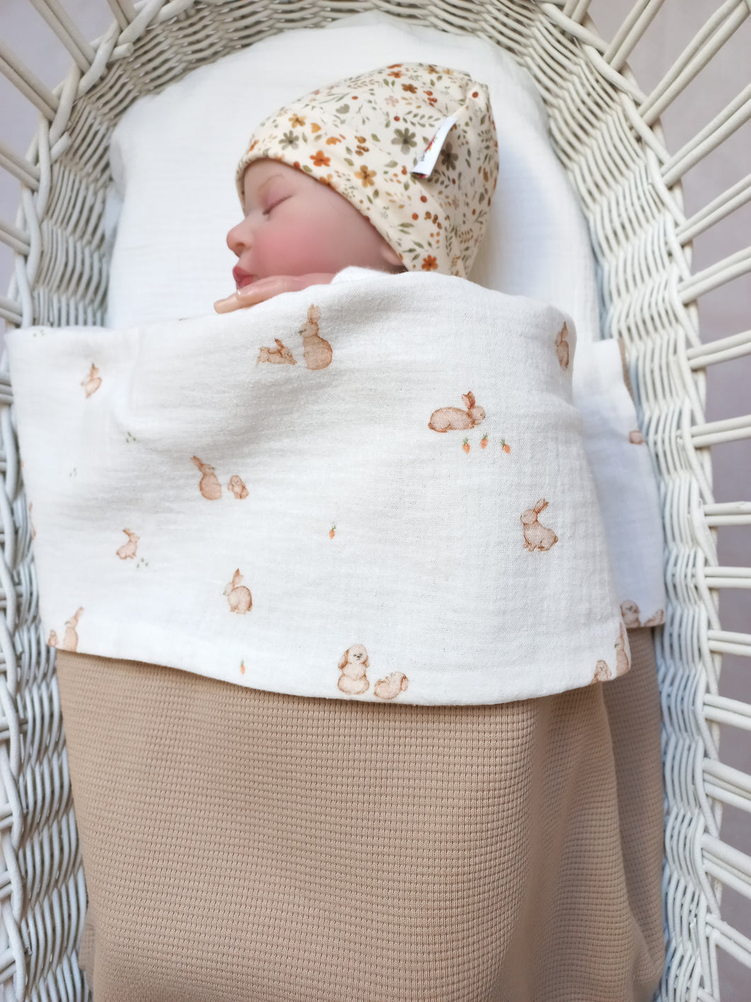 Deken Kinderwagen Tricot Wafel Beige Konijntjes