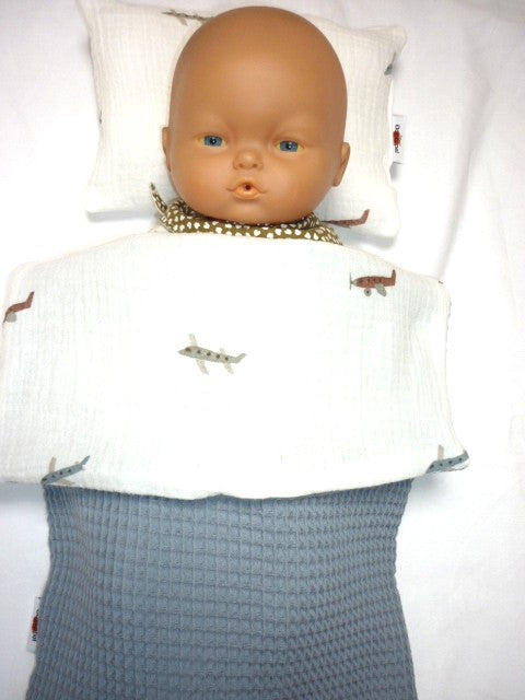 Poppendekentje Vliegtuigjes met kussentje