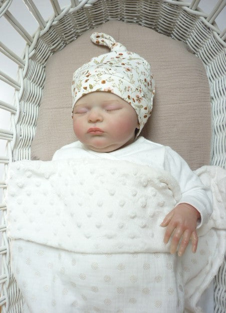 Deken Kinderwagen Cottonsoft Gold Dots en Minky Fleece Ecru