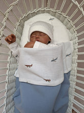 Afbeelding in Gallery-weergave laden, Deken Kinderwagen Tricot Wafel Blauw met Cottonsoft Vliegtuigjes
