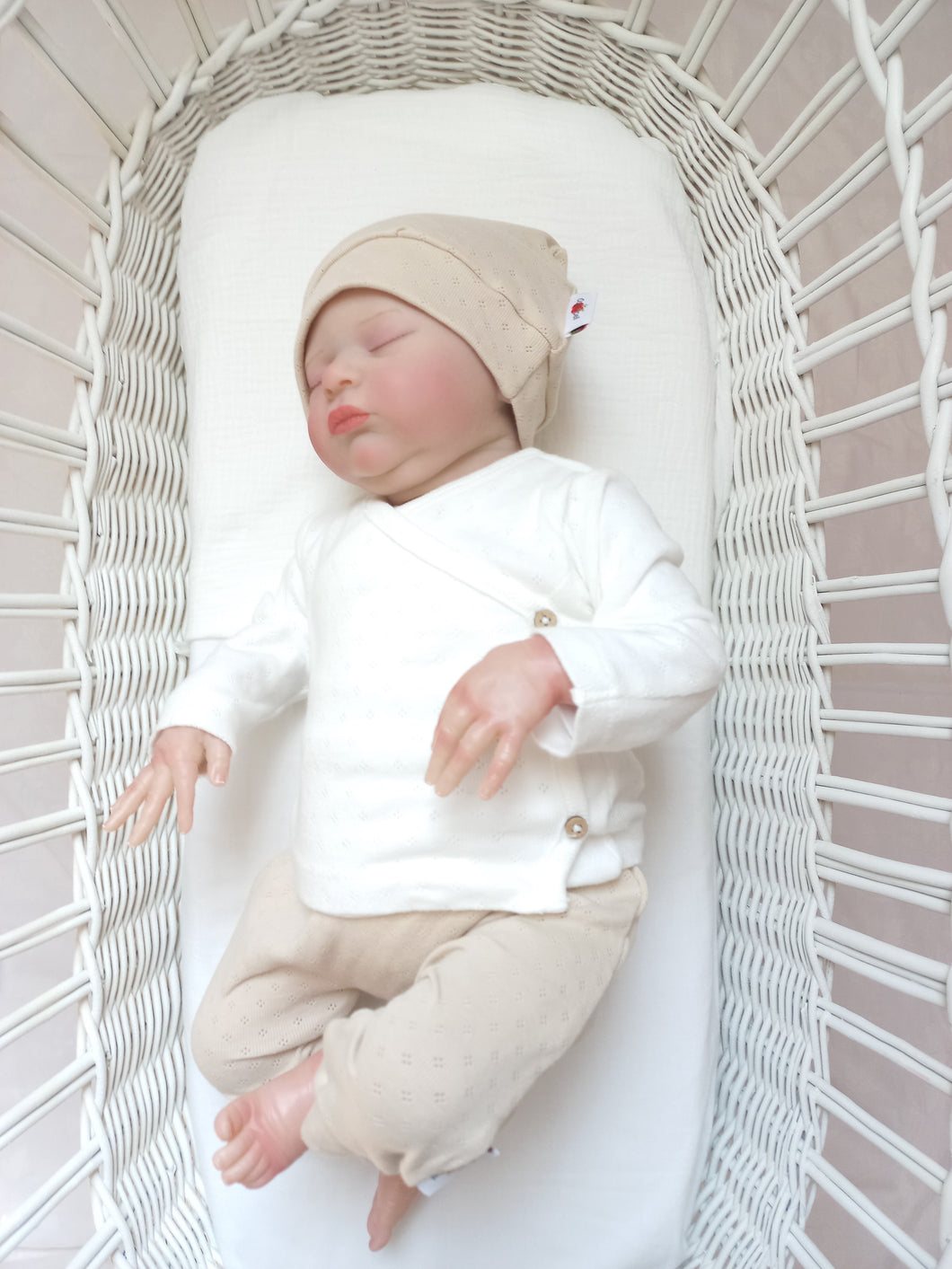New Born Set Pointelle (2-delig) Broekje en Mutsje Beige