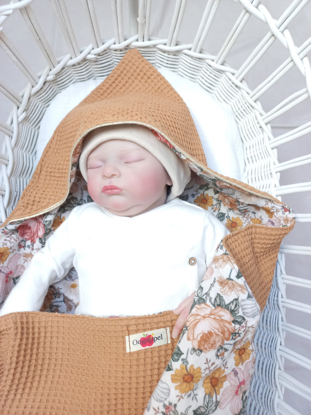 Wikkeldeken Wafelstof Karamel Bruin en Cottonsoft Bohemian Flowers
